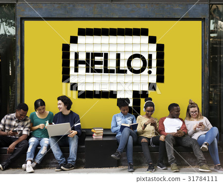 Hello Speech Bubble Pixelated Word Concept Hello Speech Bubble Pixelated Word Concept 31784111