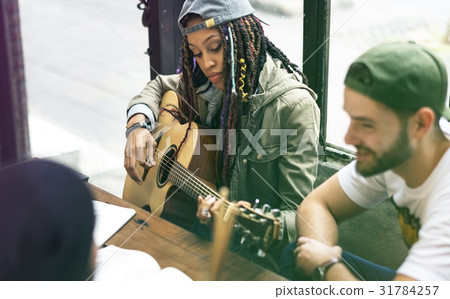 Woman Play Guitar Music Reheaesal Woman Play Guitar Music Reheaesal 31784257
