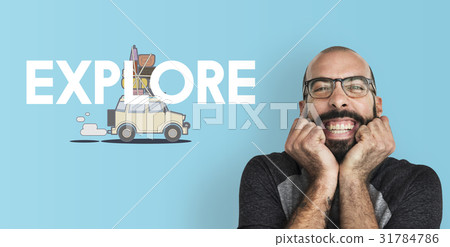 Man with illustration of discovery journey road trip traveling 31784786