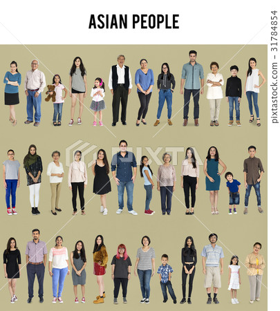Asian people full body set standing with smiling on background 31784854