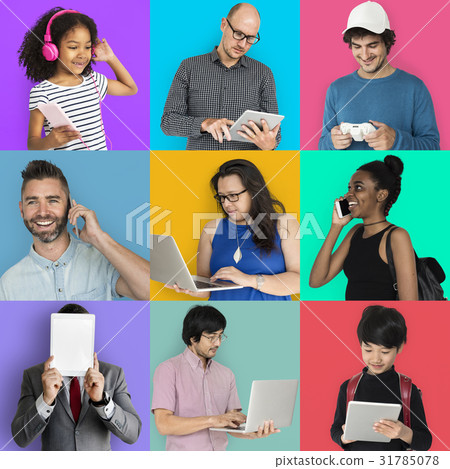 Collection of people enjoying with gadget technology 31785078