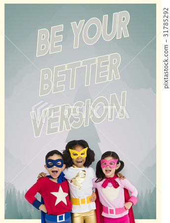 Group of superheroes kids with aspiration word graphic 31785292