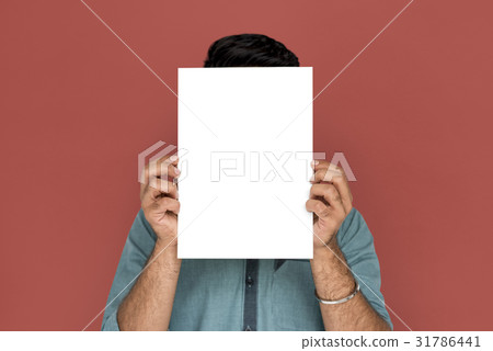 A man holding placard over his face 31786441