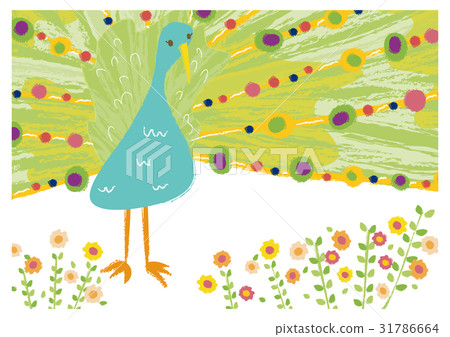 盛開的鮮花和孔雀 盛開的鮮花和孔雀 31786664