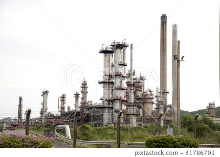 Oil refinery factory with white background Pipe  31786791