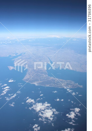 查看愛知縣的赤塔半島和名古屋地區以及太平洋上的赤塔灣冰灣中部國際機場 31786896