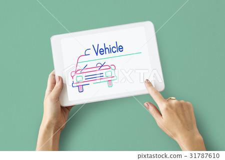 Illustration of automotive car rental transportation on digital tablet Illustration of automotive car rental transportation on digital tablet 31787610