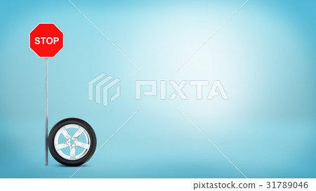 3d rendering of one car chrome wheel standing on 31789046