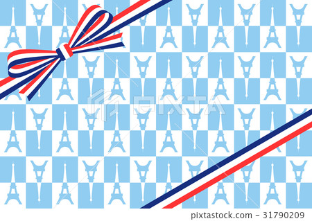 Gift wrapping: French flag pattern ribbon and Eiffel tower handle packaging 31790209