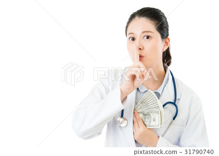 asian woman doctor silence shhh gesture take money asian woman doctor silence shhh gesture take money 31790740