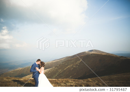 Beautiful gorgeous bride posing to groom and Beautiful gorgeous bride posing to groom and 31795487
