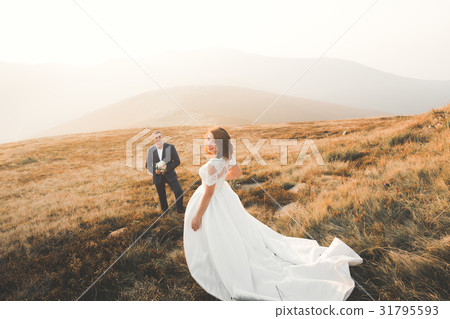 Beautifull wedding couple kissing and embracing Beautifull wedding couple kissing and embracing 31795593