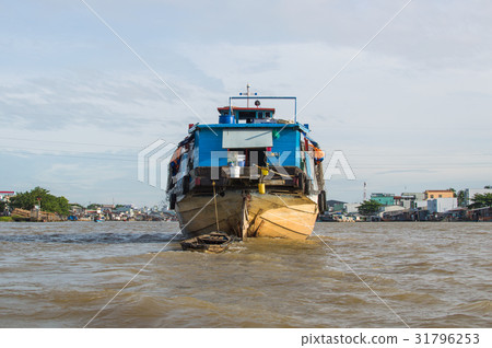 A big cargo boat on the Mekong river A big cargo boat on the Mekong river 31796253