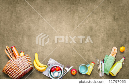 Basket Food Fruit Check Plaid Picnic Background 31797063