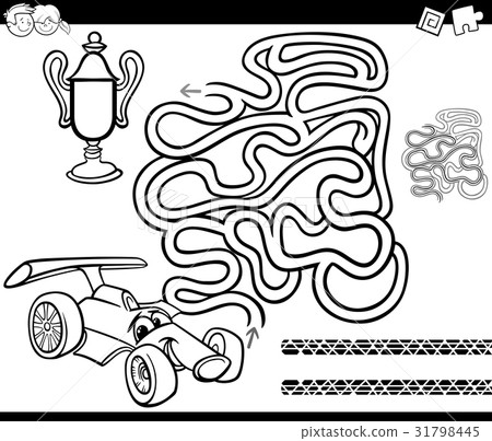 maze with race car coloring page  ภาพประกอบสต็อก