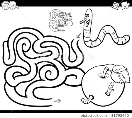 maze with worm and apple coloring page 31798450