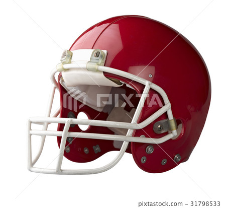Red American football helmet isolated on a white background with Red American football helmet isolated on a white background with 31798533