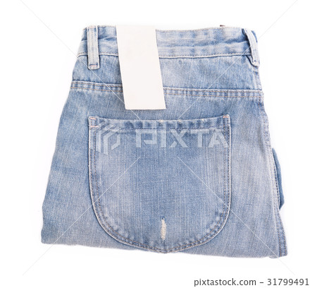 Jeans with price tag isolated on white background Jeans with price tag isolated on white background 31799491