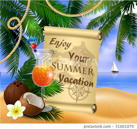 pirate treasure map on tropical background 31801870