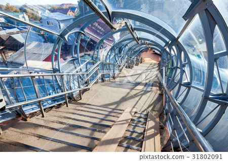 Steel and glass stairway to the bridge Steel and glass stairway to the bridge 31802091
