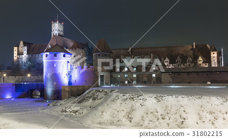 Teutonic Knights in Malbork castle at night. 31802215
