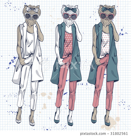 Vector set of 3 model with dog head Vector set of 3 model with dog head 31802561