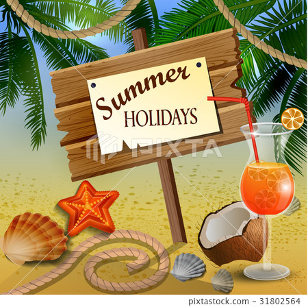 Beautiful beach view with wooden board Beautiful beach view with wooden board 31802564