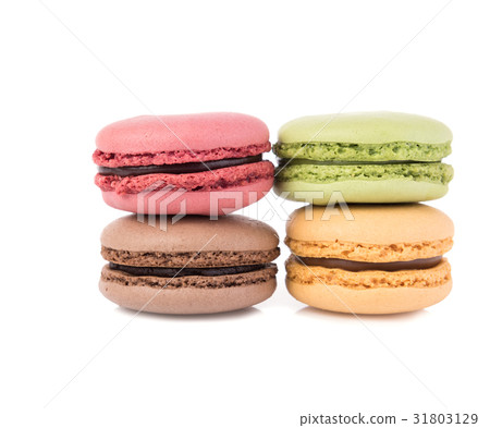 French sweet delicacy macaroons isolated on white French sweet delicacy macaroons isolated on white 31803129