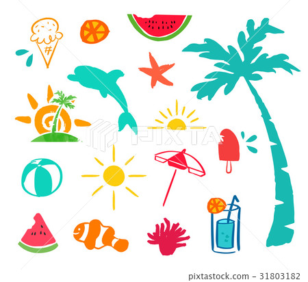 Summer hand drawn beach icon element set - Stock Illustration [31803182 ...