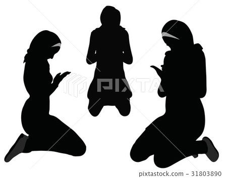 Muslim woman silhouette in pray pose Muslim woman silhouette in pray pose 31803890