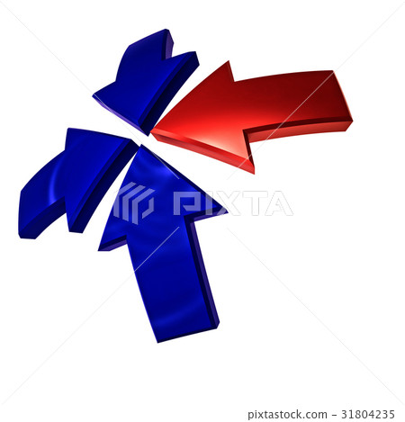 Three blue and one red arrows. 3D rendering 31804235