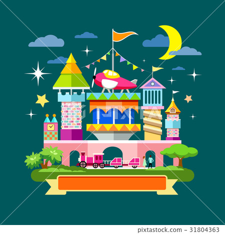 Vector Amusement park on night background Vector Amusement park on night background 31804363