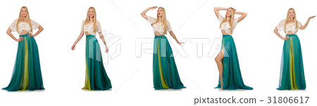 Woman in fashion concept in green dress on white 31806617