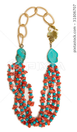 Nice necklace with red beads isolated on white Nice necklace with red beads isolated on white 31806707