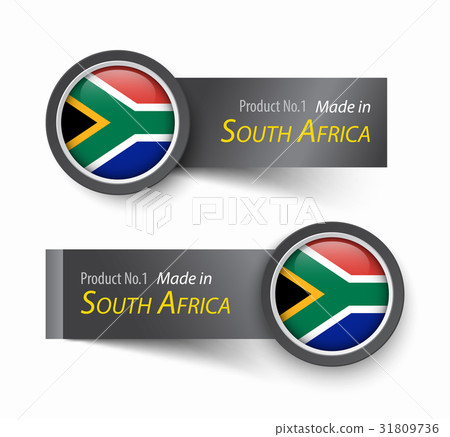 Flag icon and label with text made in South Africa Flag icon and label with text made in South Africa 31809736