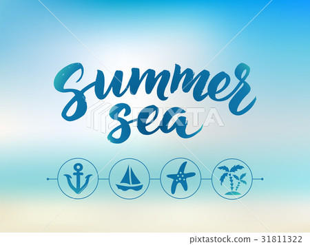 Summer sea text, hand drawn brush lettering - Stock Illustration ...