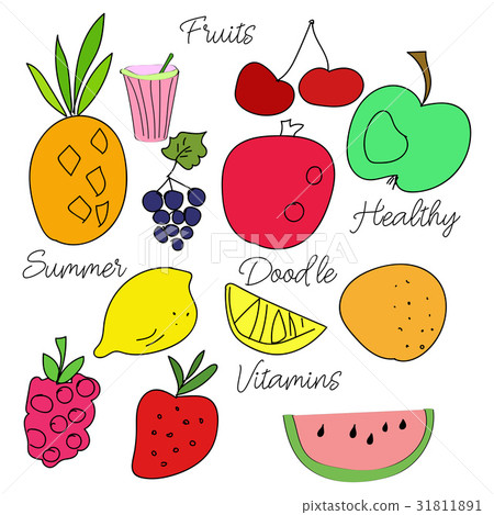 Vextor set of doodle summer tropical fruits. Vextor set of doodle summer tropical fruits. 31811891
