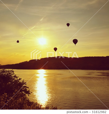 Colorful hot air balloon is flying at sunset.Brno  31812982