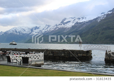 Sightseeing boat going through the fjord Norway Scandinavia 31813435