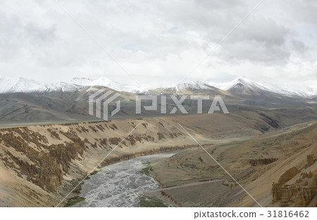 High altitude curve road with Himalayan snow 31816462