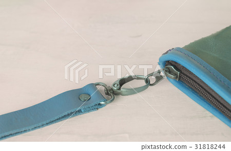Close up blue leather bag and zipper Close up blue leather bag and zipper 31818244