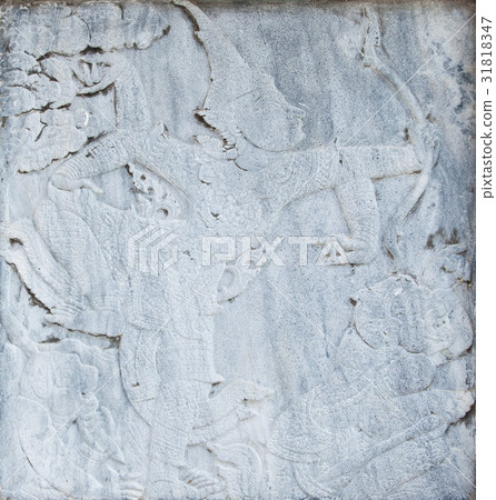 Ramayana epic,Thai style low relief on marble wall Ramayana epic,Thai style low relief on marble wall 31818347