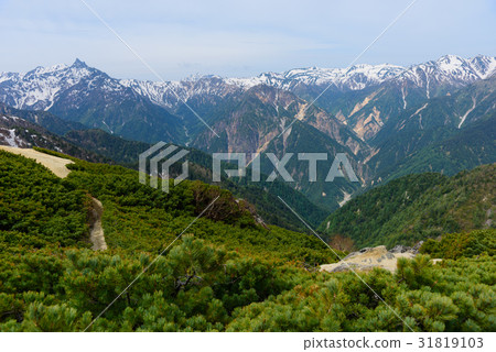 Mountain ranges of early summer Northern Alps spearhead and back ginza 31819103