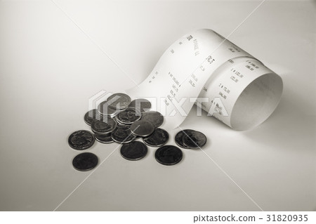 Receipt bill, money cash. Paper invoice with coins 31820935