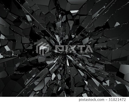 Pieces of splitted or cracked glass on black Pieces of splitted or cracked glass on black 31821472