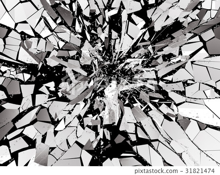 Pieces of splitted or cracked glass on black Pieces of splitted or cracked glass on black 31821474