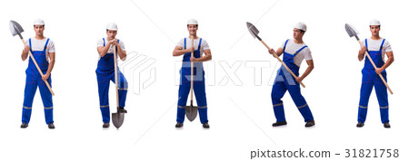 Repairman with spade isolated on white Repairman with spade isolated on white 31821758