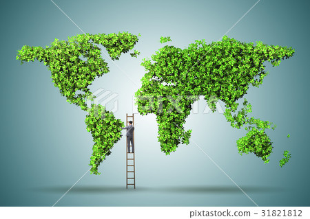 Businessman on ladder in green environment concept 31821812