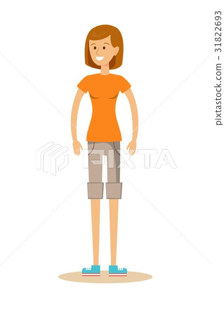 Beautiful young girl in shorts and t-shirt - Stock Illustration ...