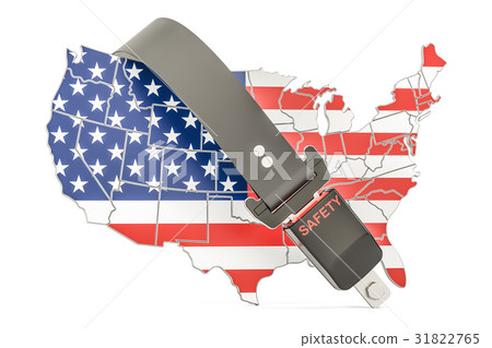 USA map with safety belt. Security and protect 31822765